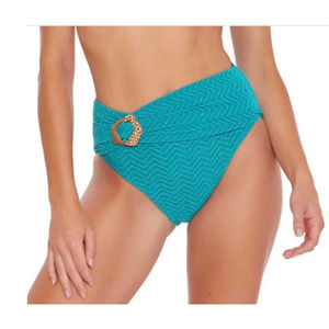 New Trina Turk Womans 12 High Waist Bikini Swim Bottom Shimmer Blue Green NWT